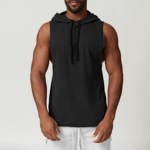 Gilet décontracté à capuche pour <span class=keywords><strong>homme</strong></span>, couleur unie, style sportif européen et américain, débardeur de fitness et de course sans manches - Product Image 6