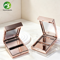 Nouvelle boîte vide à double compartiment pour fard à joues, fard à paupières et illuminateur, plaquée or, avec couvercle de séparation, pour marque de cosmétiques