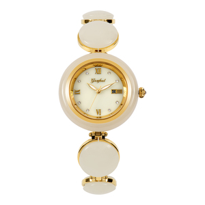 นาฬิกาข้อมือผู้หญิงหยกเฮเทียนสไตล์เรโทรลำลองสีเขียวขาววินเทจ - Product Image 1