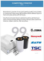 Impresora de Códigos de Barras de Transferencia Térmica de 24 mm de Ancho, Marca DOWREN Premium, Compatible con Cinta de Resina Usada para Impresoras de Etiquetas Zebra TSC