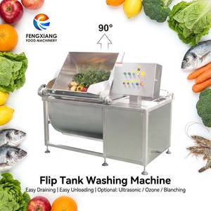 90 °   Machine à laver à cuve basculante en acier inoxydable, égouttement facile, déchargement rapide, équipement de nettoyage ultrasonique pour viande, poisson, légumes, fruits - Product Image 1