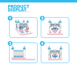 Château gonflable couleur bloc <span class=keywords><strong>rose</strong></span> blanc bleu avec ballon de trampoline et <span class=keywords><strong>piscine</strong></span> d'eau pour une utilisation intérieure ou extérieure - Product Image 4