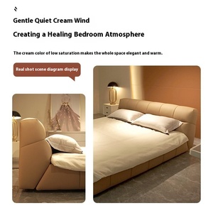 Moderno semplice 1.8m <span class=keywords><strong>letto</strong></span> <span class=keywords><strong>matrimoniale</strong></span> stile crema King Size Puff <span class=keywords><strong>letto</strong></span> con morbido latte velluto <span class=keywords><strong>letto</strong></span> nuziale camera da <span class=keywords><strong>letto</strong></span> principale - Product Image 2