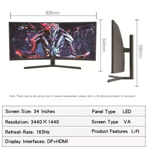 Pantalla Curva Gigante de 34 Pulgadas 4K165Hz para Juegos Audiovisuales <span class=keywords><strong>MOBA</strong></span>, Controla la Experiencia Inmersiva General de la Oficina - Product Image 6