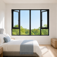 Ventana Abatible con Cristal Fijo Grande y Dos Paneles Laterales que se Abren hacia Afuera, Marco de Aleación de Aluminio, Diseño Moderno para el Hogar