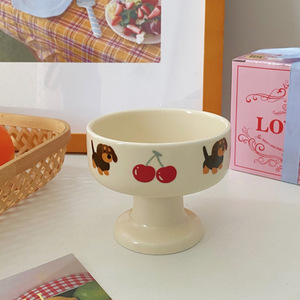 Tigela De Sorvete Vintage Creme Sobremesa Copo de cerâmica de pernas altas Criativo <span class=keywords><strong>Cute</strong></span> Cartoon Puppy Caneca para Sobremesas Infantis - Product Image 6