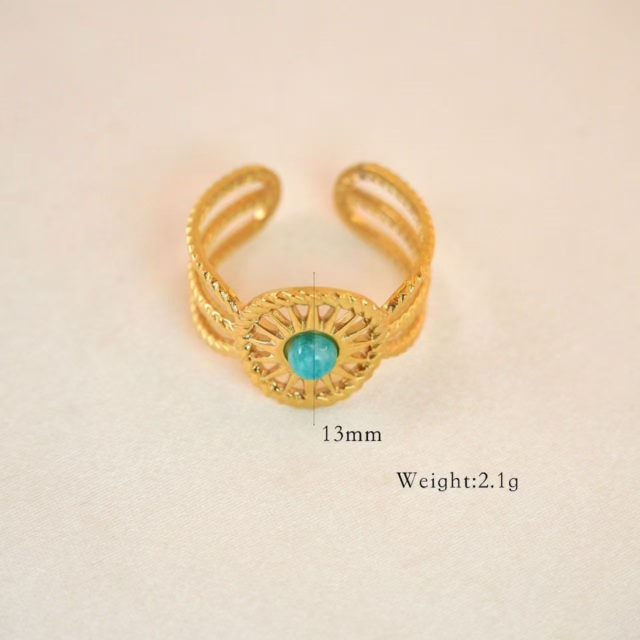 [6338] Bague turquoise texturée - or