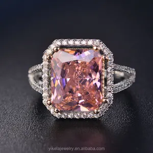 粉色方形钻石女士戒指夸张大钻石派对订婚戒指