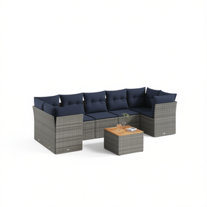 Conjunto de Sofás de Patio de Ratán Sintético Gris con Cojines, Muebles de Jardín para 8 Personas, Diseño Contemporáneo - Product Image 1