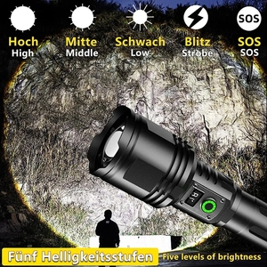 P360 Telescopic zoom điện hiển thị không thấm nước có thể sạc lại USB <span class=keywords><strong>LED</strong></span> Tactical Torch làm việc ánh sáng ngoài trời đèn pin - Product Image 3