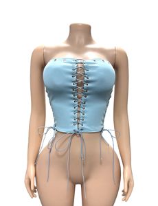 Haut court bustier style <span class=keywords><strong>corset</strong></span> à lacets pour <span class=keywords><strong>femme</strong></span>, avec œillets croisés et liens latéraux, Sehe Fashion - Product Image 5