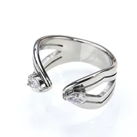 Gedrehter Offener Ring aus Edelstahl, Doppelt Birnenförmig Geschnittener Klarer Zirkonia Vergoldeter Schicker Ring für Damen Tägliches Tragen