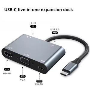 Mới 5 Trong 1 TYPE-C Để HDMI + <span class=keywords><strong>VGA</strong></span> + AV + USB3.0 + Pd USB Hub <span class=keywords><strong>Adapter</strong></span> Cho Máy Tính Để Bàn Truyền Hình Máy Chiếu - Product Image 4