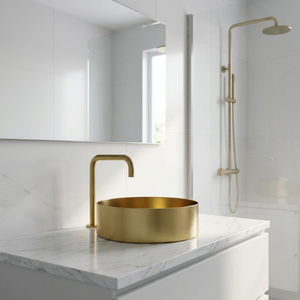 Évier de comptoir moderne en acier inoxydable doré de luxe pour le lavage des mains dans une villa, avec égouttoir, vasque ronde - Product Image 3
