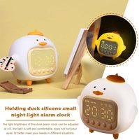 Jam Alarm Mini LED Bebek Peluk Kartun Modern, Kontrol APP, Bertenaga Baterai, Silikon, Dapat Diredupkan, Lampu Tidur Suasana Malam Hari untuk Anak-Anak