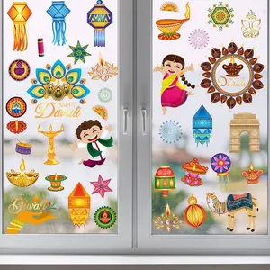 Nieuw Ontwerp Raamstickers Indian Diwali Decoratie 9 Stuks Statische Cling Raamsticker Diwali Decoraties Voor Thuis