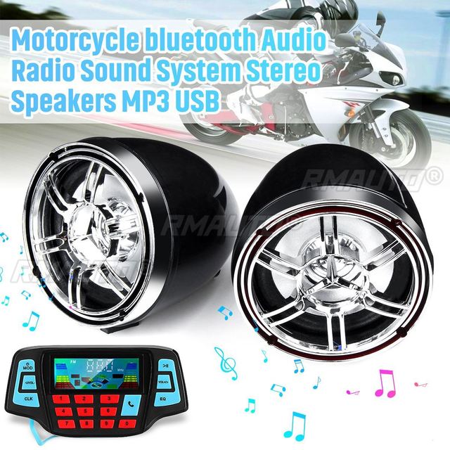 bluetooth Motorcycle Studio Audio Sound System Speakers FM Radio MP3 Music Player Scooter ATV Remote Control Alarm Speaker