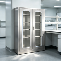 Armoire à instruments médicaux moderne en acier inoxydable 304 sur mesure, 4 étagères réglables, fenêtres en verre pour hôpital, école, laboratoire
