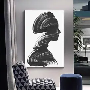 Moderne Nordic Abstracte Zwart En Wit Schoonheid Creatieve Persoonlijkheid Wall Art Woonkamer Portret Schilderen