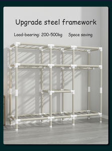 Vente en gros et sur mesure Organisateur de vêtements de placard Garde-robe et placard mobiles en acier enduit avec cintre pour la maison - Product Image 2