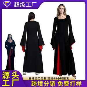 Robe de cosplay Wednesday Addams Family, costume long noir avec bordure rouge pour adulte, tenue de jeu de rôle pour Halloween - Product Image 5