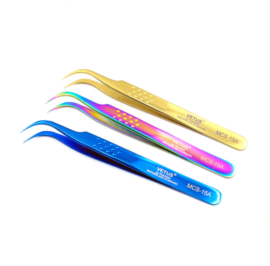 New High-end quality VETUS MCS15A Elbow Tweezers Special for Eyelash Grafting Single lash blooming Butterfly Clip Titanium Blue