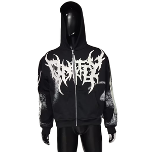 Sweats à capuche personnalisés pour hommes, style Y2K vintage, imprimé numérique délavé à l'acide, coton lourd, coupe décontractée, sweats à capuche zippés pour hommes - Product Image 1