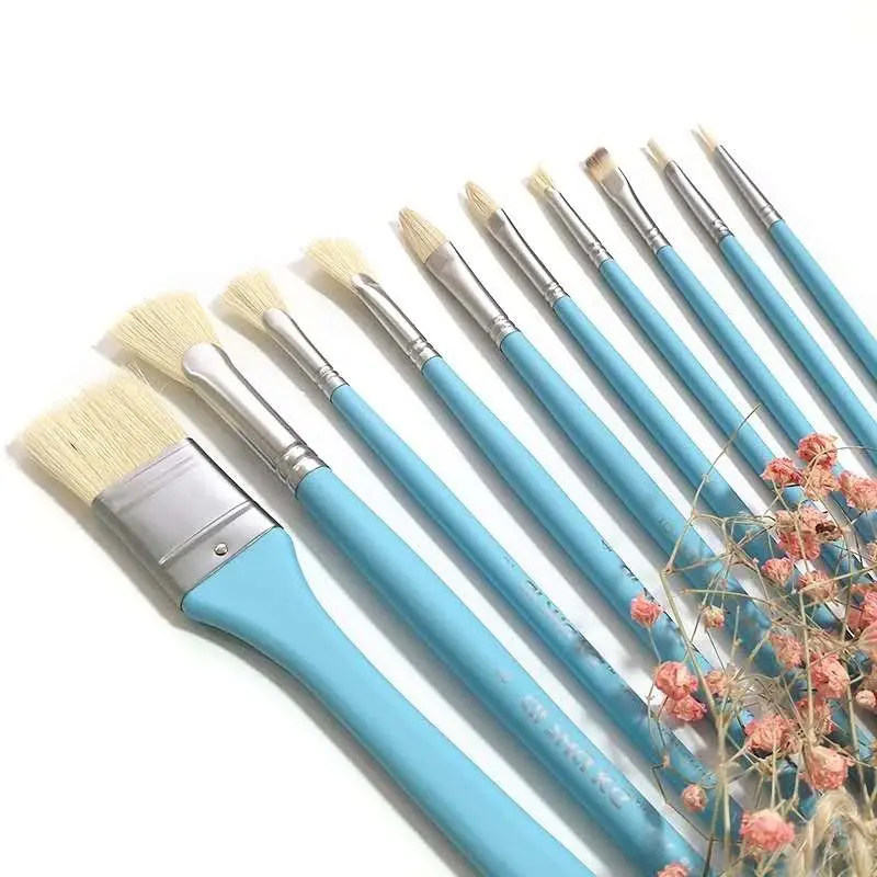 2022 Art Supply 4 Colour Choice Long Wood Handle Bristle Cheap Art Brush Set For Painting And Drawing