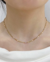 Collier AU750, artisanat italien, chaîne de collier en or 18 carats avec perles en or blanc - Design simple et double couche