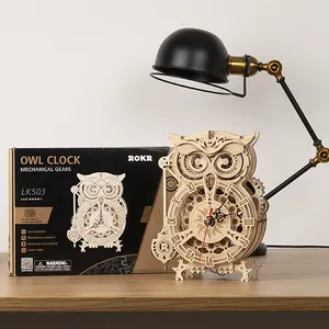 CPC Certificated Robotime Rokr US Warehouse Toys For Adults LK503 Owl Clock DIY Mechanical Model Kits 3d Wooden Puzzle