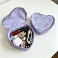 Dompet Hati Motif Batu Lavender, Organizer Mini PU Lembut untuk Makeup, Alat Tulis, Kunci & Earphone