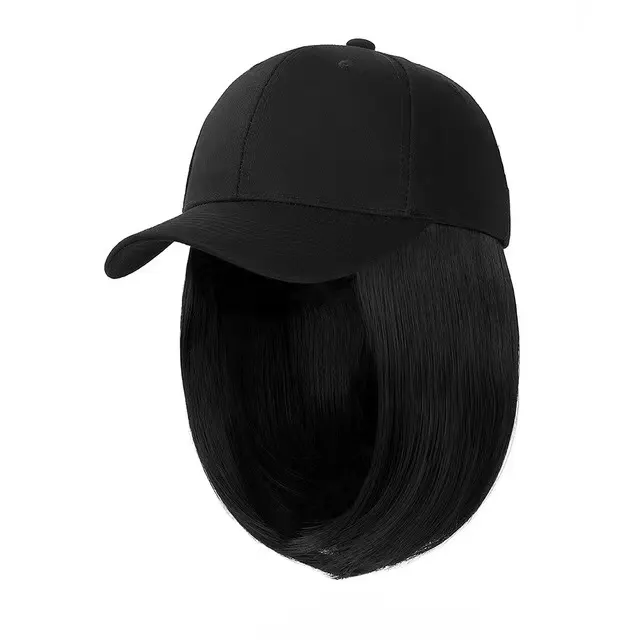 卸売BOBOショートウェーブヘア人工毛女性黒野球帽ウィッグキャップ帽子女の子用ウィッグナチュラルウィッグ