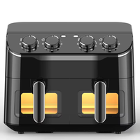 Friteuse à air double panier 8L, friteuse électrique à deux zones avec fenêtre visible, commande manuelle, pour la cuisine familiale