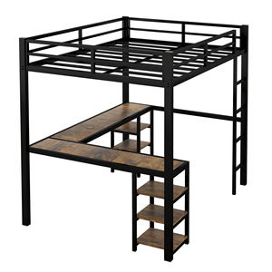 Lit superposé multifonctionnel en fer forgé avec table en dessous, adapté aux petits appartements, cadre de lit en métal à deux niveaux, pour la maison - Product Image 3