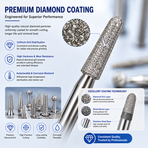Punta de diamante para reparación de bordes agrietados en porcelana, ajuste de margen de corona intraoral, superficie de mordida excesivamente larga, pulido fino - Product Image 2