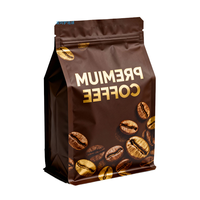 Sachet d'emballage de café imprimé sur mesure, scellé sur huit côtés, en aluminium de qualité alimentaire, avec fermeture éclair refermable, vente en gros OEM