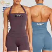 Ensemble de yoga Yimo pour femme, couleur unie, dos nu, séchage rapide, tenue de fitness estivale, vêtements de course et d'entraînement ajustés pour femme