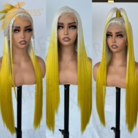 Perruques synthétiques longues et lisses en dentelle frontale, résistantes à la chaleur, grises, effet cheveux naturels pour femmes, densité 180, 30 pouces