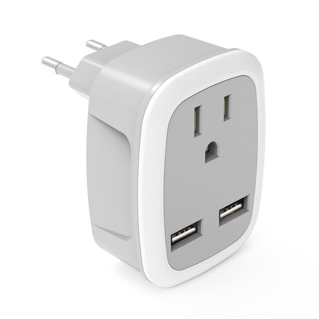 Universal European & US Regulation Conversion Plug Adapter with Dual USB2.4A Charger ABS Material 3W Output Power