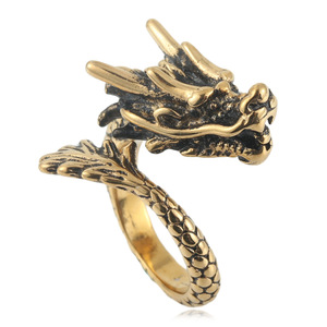 Men's Dragon <b>Head</b> Ring Gold Tone Stainless Steel Animal Shape Punk <b>Style</b> Jewelry Gift 240111 - Product Image 5