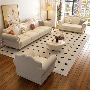 Divano in pelle <span class=keywords><strong>di</strong></span> lusso in stile americano, Set <span class=keywords><strong>di</strong></span> <span class=keywords><strong>divani</strong></span> da soggiorno bianco crema, Set <span class=keywords><strong>di</strong></span> mobili da soggiorno a tre posti - Product Image 3