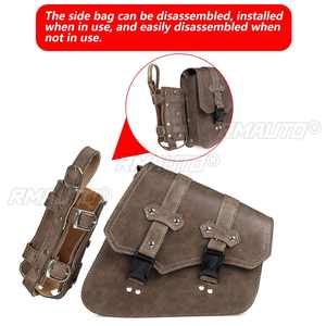 Sacs de selle de moto imperméables, pochette à outils latérale, sacs de rangement en cuir PU avec porte-bouteille, marron vintage universel - Product Image 3