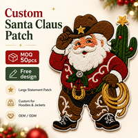 Écusson personnalisé Père Noël Western, grand badge brodé en chenille pour sweats à capuche et vestes, conception gratuite, MOQ 50 pièces