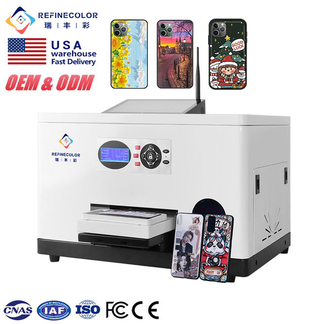 Refinecolor USA in Stock Uv Flatbed Printer Wifi APP Online Custom Mobile Cover Impresora Inkjet Uv Phone case Printer