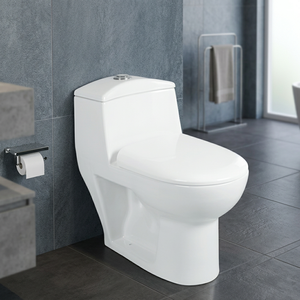 WC monobloc en céramique de luxe blanc et or, à chasse directe, à poser au sol, avec options de couleur personnalisées - Product Image 3