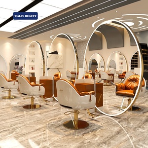 Wallybeauty Miroir de coiffure Miroir double face Station de coiffure pour salon de coiffure Miroir de beauté doré pour la coiffure - Product Image 1