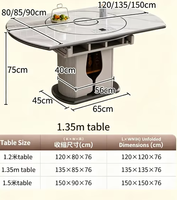 Table à manger transformable en marbre avec pieds en acier carbone et plaque chauffante pour hôtel, villa, maison et restaurant