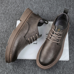 Men's Ankle Boots Low-Top 2024 New Style for Dr for <b>Shoes</b> Casual Front Lacing Rubber Outsole <b>Increase</b> <b>Height</b> British Style - Product Image 3