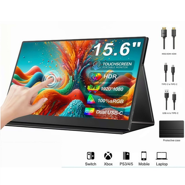 Portable Monitor for Laptop 15.6 Inch FHD 1080P IPS Eye Care Screen with Stand 180 Adjustable Dual Speaker Travel Monitor