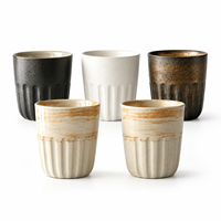 Tasse en céramique artisanale 220 ml, style vintage côtelé, pour café/thé, glaçure texturée, compatible micro-ondes et lave-vaisselle, luxe léger, style japonais, sans BPA